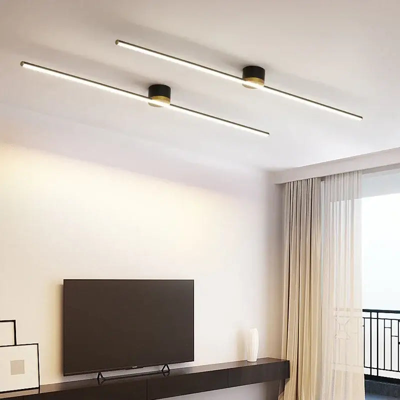 Decorbites led strip ceiling light with sleek black cylindrical fixtures and warm white led strips for modern home lighting ambiance