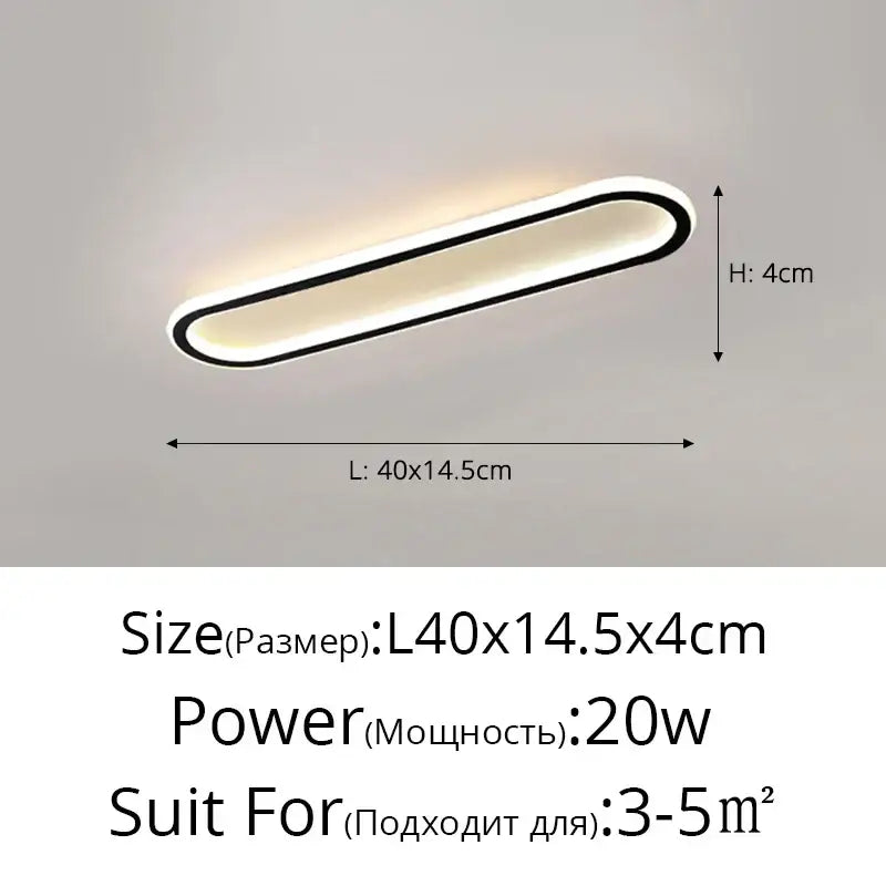Modern minimalist decorbites led strip ceiling lights with sleek oval white and black frame emitting warm ambient light