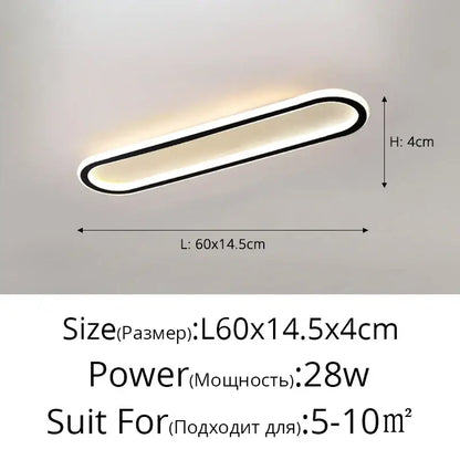 Modern minimalist decorbites led strip ceiling light with sleek black oval frame and warm white glow for bedroom decor