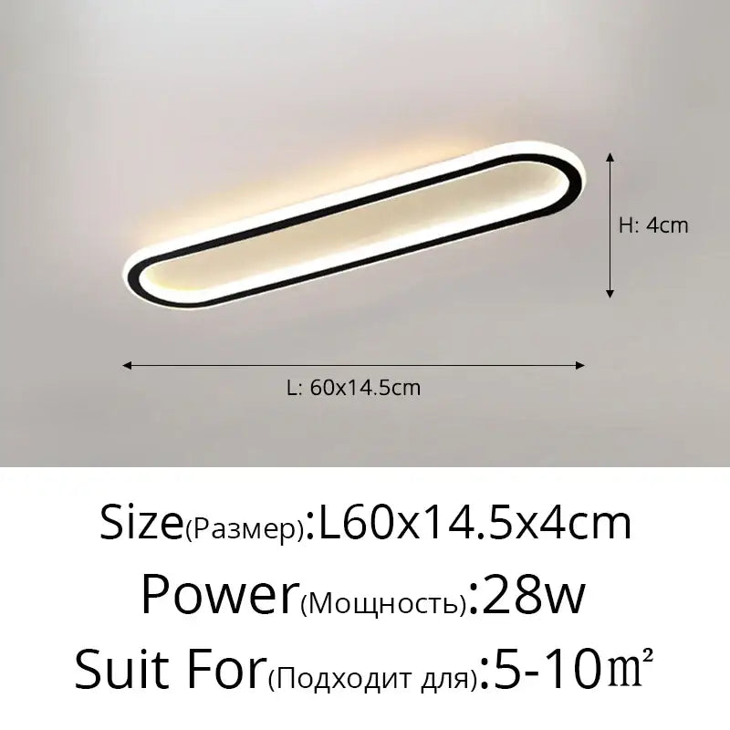 Modern minimalist decorbites led strip ceiling light with sleek black oval frame and warm white glow for bedroom decor