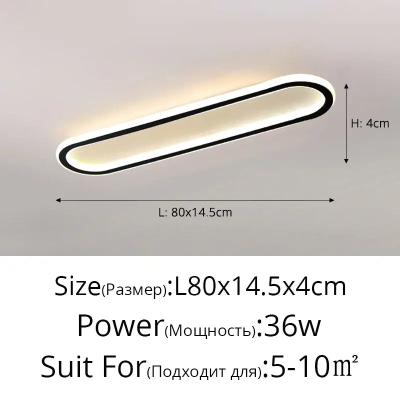 Modern minimalist decorbites led strip ceiling light with oval white diffuser and black trim for bedroom and hallway decor