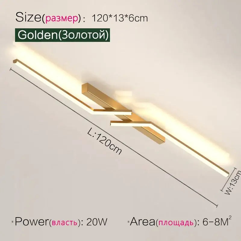 Golden modern decorbites led strip ceiling light with sleek angular design and warm illumination for corridors and balconies