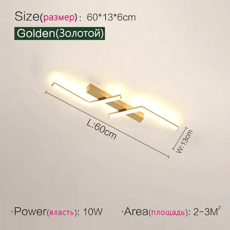 Golden modern wall-mounted decorbites led strip ceiling light fixture with sleek geometric design for corridor lighting