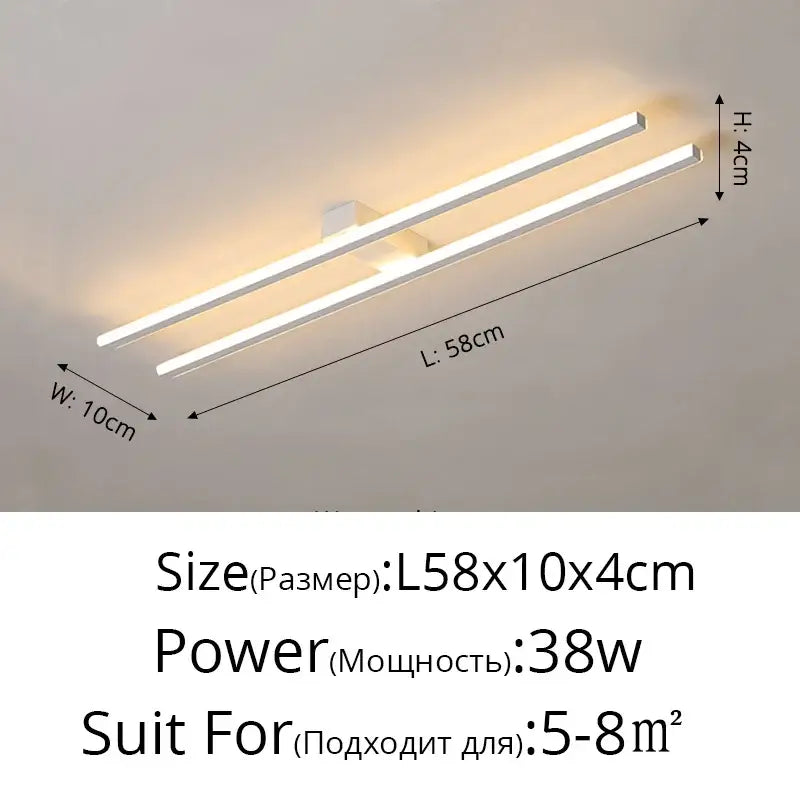 Modern white decorbites led strip chandelier with two parallel bars emitting warm light for corridor and balcony lighting
