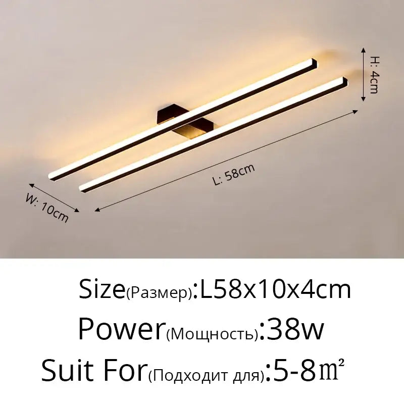 Modern decorbites led strip chandelier with sleek black and white double-bar design, 58cm length for corridor lighting