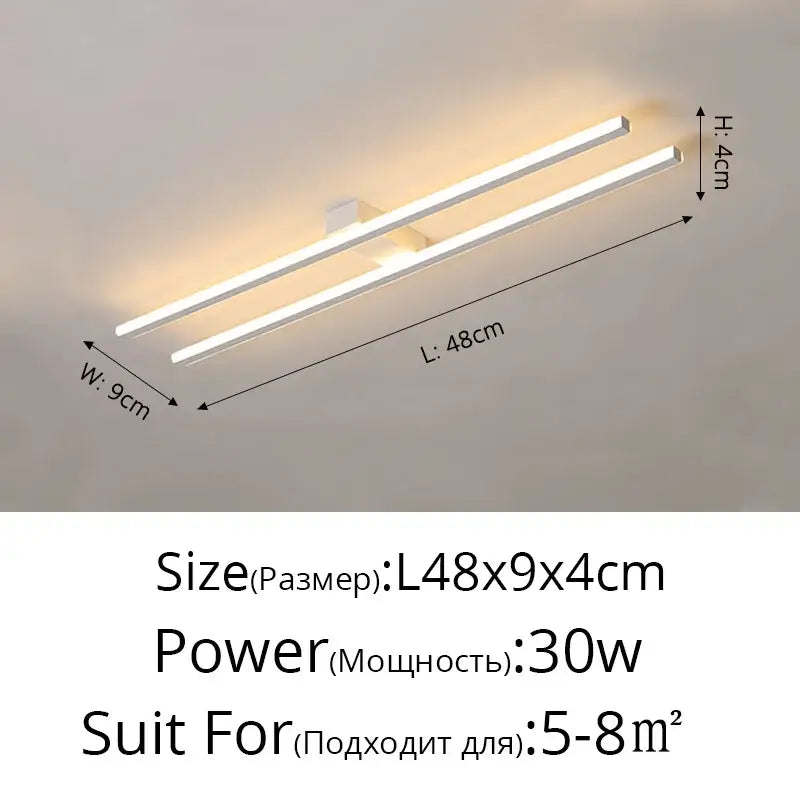 Modern white led strip chandelier by decorbites features two parallel bars emitting warm glow for corridor lighting