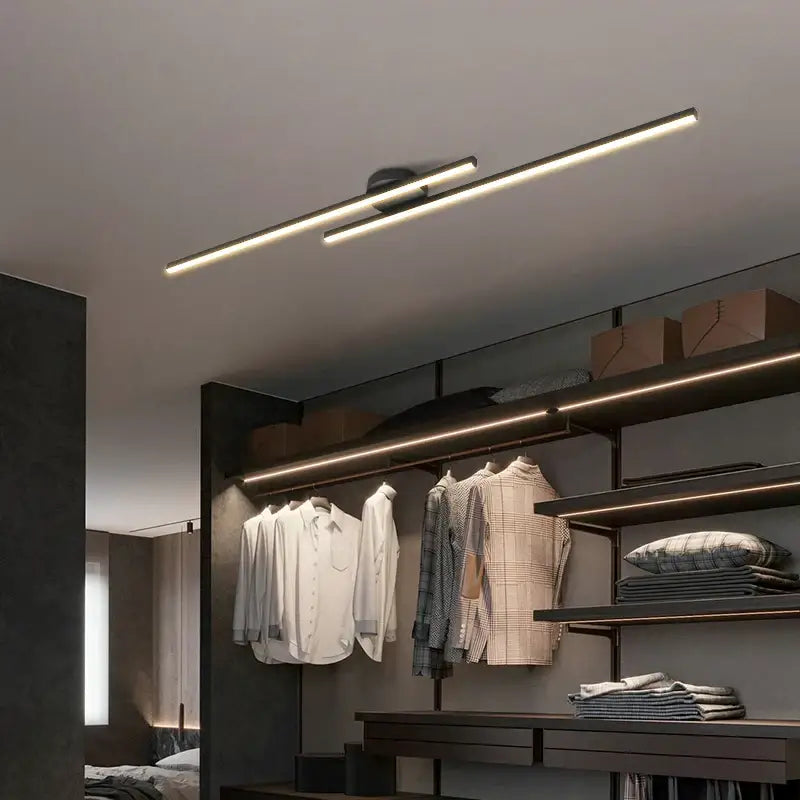 Modern decorbites led strip chandelier with sleek metallic finish and integrated dimmer for aisle and balcony lighting