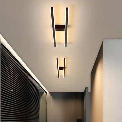 Modern black and white linear decorbites led strip chandelier emitting warm glow for aisle corridor balcony lighting