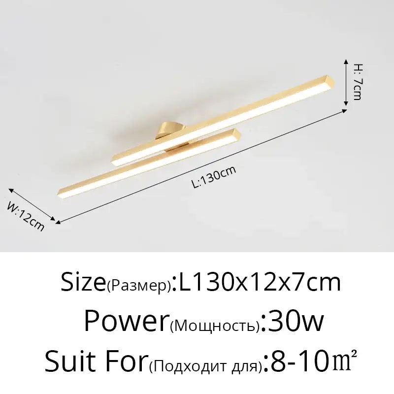 Modern gold-finished decorbites led strip chandelier with two parallel rectangular bars for aisle and balcony lighting