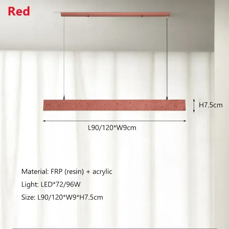 Red rectangular pendant lights with textured frp and acrylic finish decorbites led strip chandelier for dining room and bar