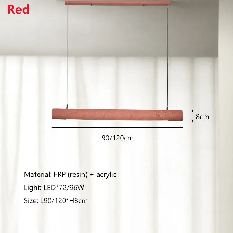 Red rectangular decorbites led strip pendant light with textured frp and acrylic finish for dining room and bar