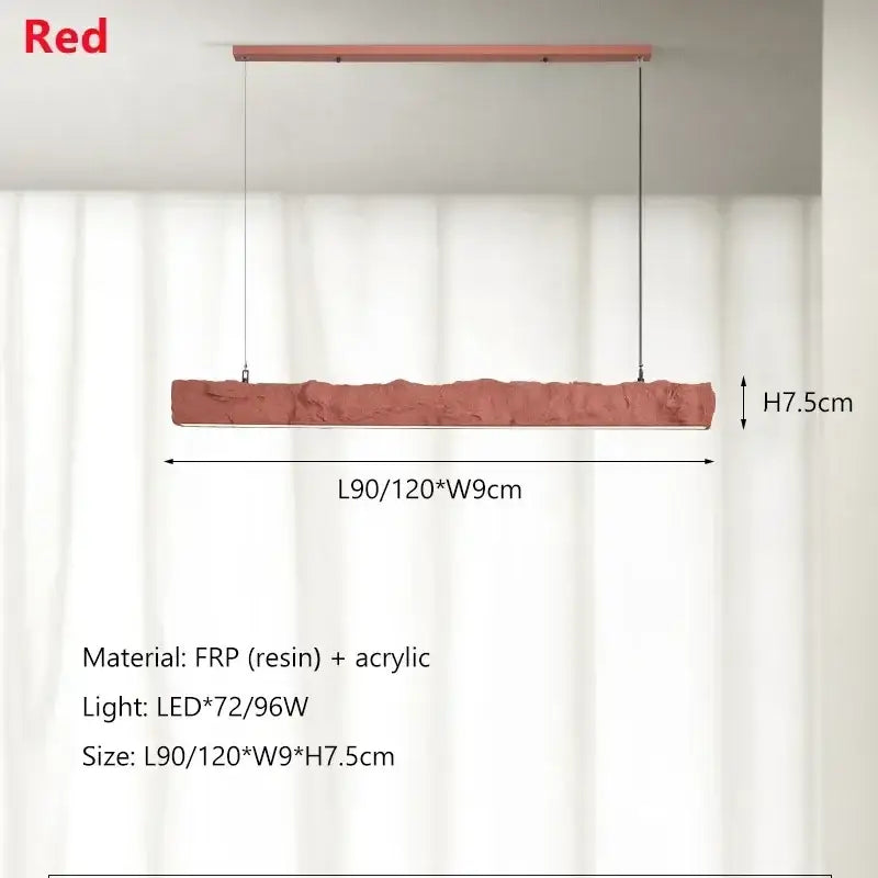 Red rectangular pendant lights with textured rustic frp resin and acrylic by decorbites led strip chandelier for dining room