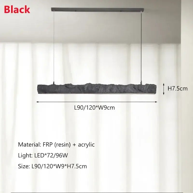 Black textured rectangular frp and acrylic pendant lights with rugged finish decorbites led strip chandelier for dining room