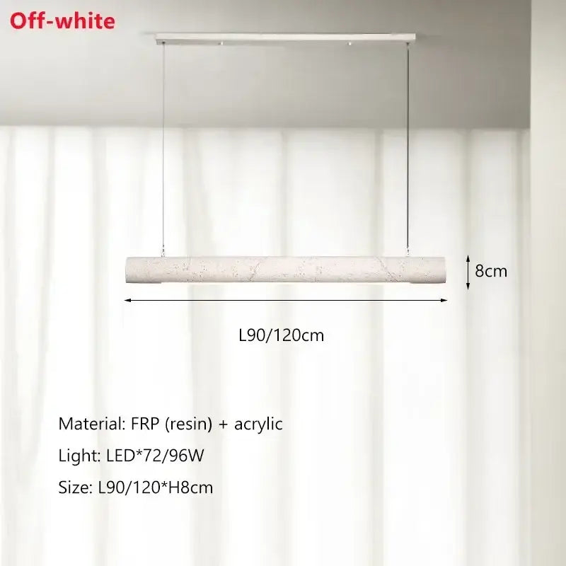 Off-white rectangular frp and acrylic pendant light with marble-like texture decorbites led strip chandelier for dining room