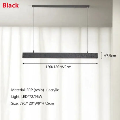 Black rectangular decorbites led strip pendant lights with textured frp and acrylic finish for dining room and bar