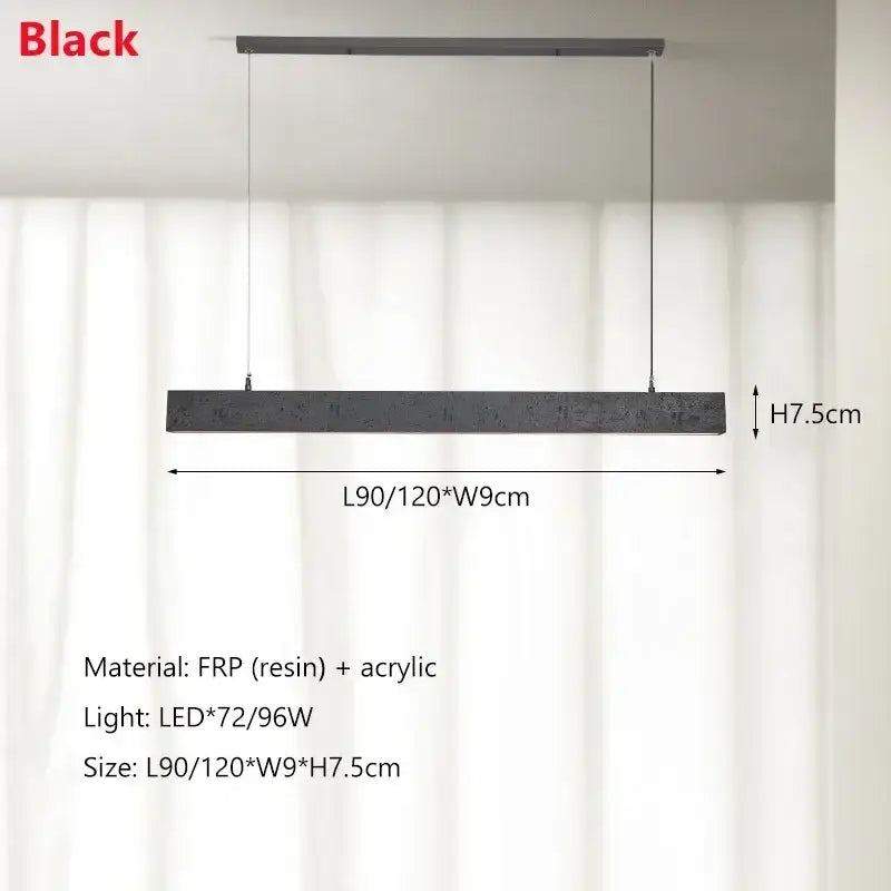 Black rectangular decorbites led strip pendant lights with textured frp and acrylic finish for dining room and bar