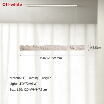 Off-white rectangular pendant lights with textured stone-like frp resin and acrylic for dining room by DecorBites led strip chandelier