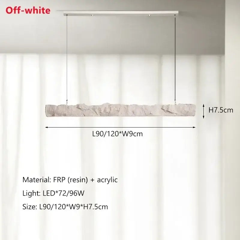 Off-white rectangular pendant lights with textured stone-like frp resin and acrylic for dining room by DecorBites led strip chandelier