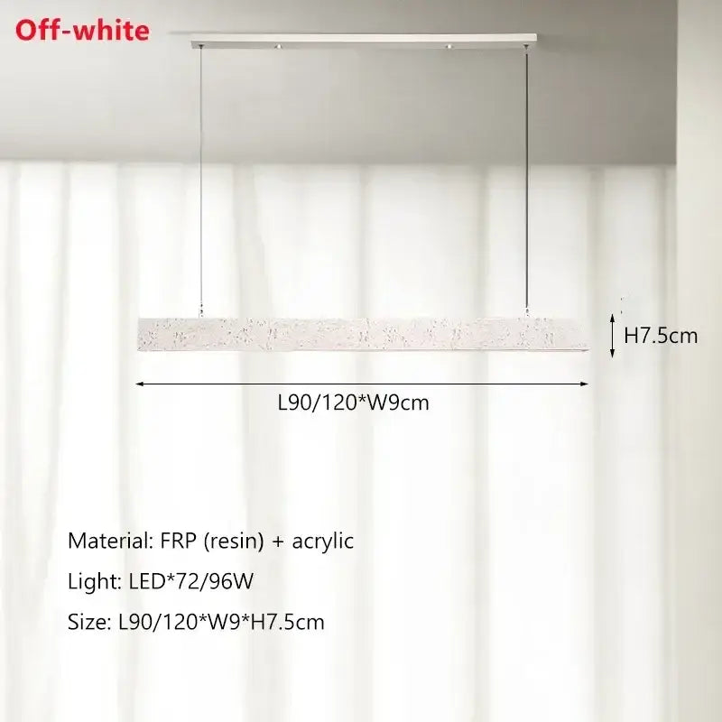 Off-white rectangular pendant lights with textured resin and acrylic finish featuring led lighting by DecorBites led strip chandelier