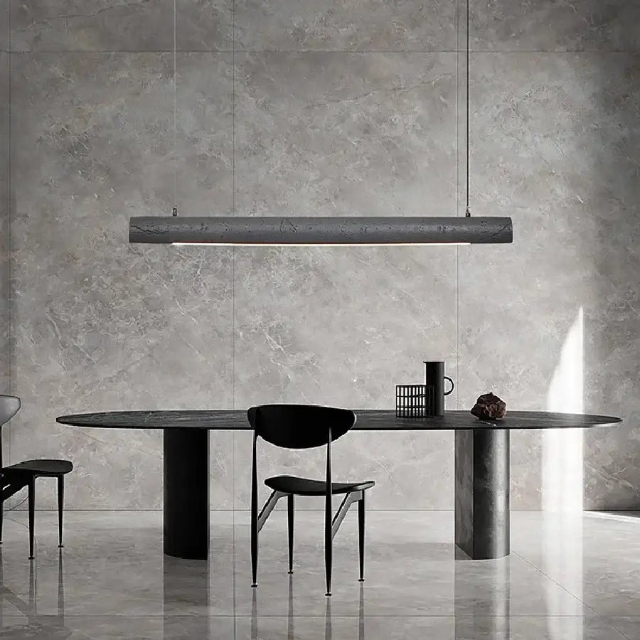 Modern minimalist pendant light with cylindrical design and matte gray finish from decorbites led strip chandelier collection