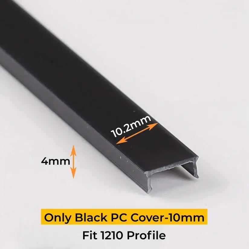 Black plastic cover for decorbites™ led strip channel diffuser fits 1210 aluminum profile 10.2mm width 4mm height