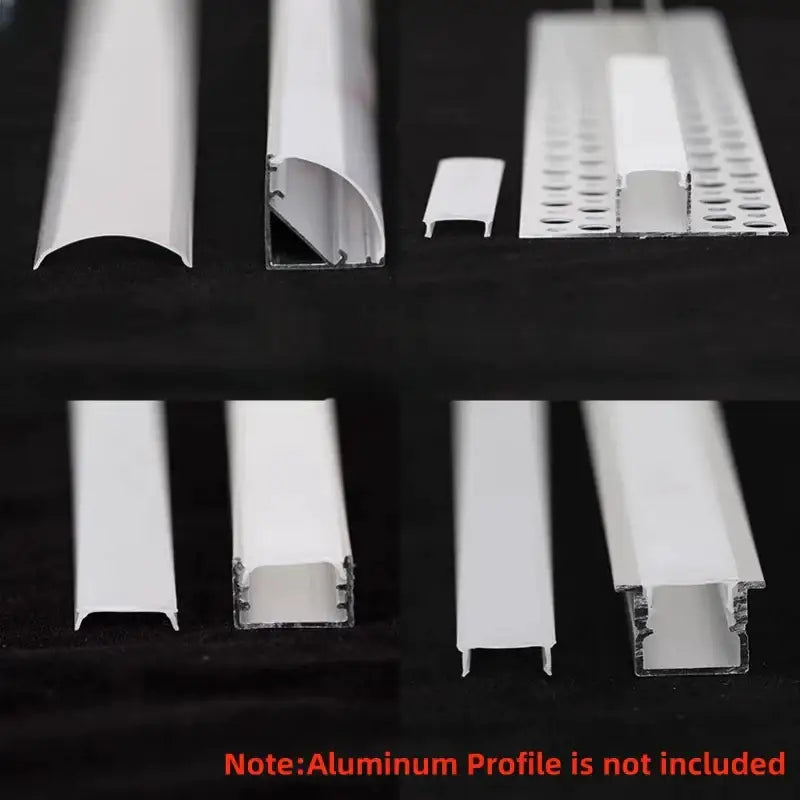 White decorbites™ led strip channel diffuser with sleek aluminum profile and metallic edges for flexible light cover