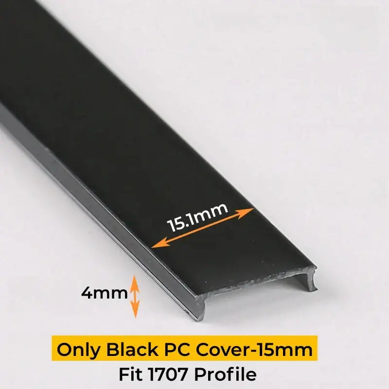 Black matte plastic cover with 15.1mm width for decorbites™ led strip channel diffuser in 1707 aluminum profile