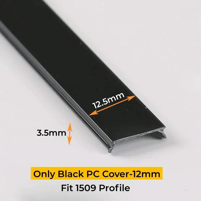 Black plastic decorate™ led strip channel diffuser with matte finish 12.5mm by 3.5mm for 1509 aluminum profile