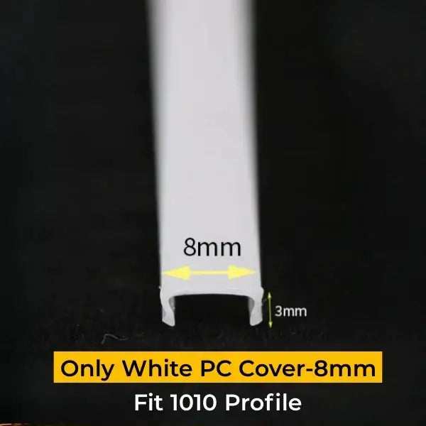 White plastic cover for 1010 aluminum profile measuring 8mm by 3mm for led strip channel diffuser decorbites