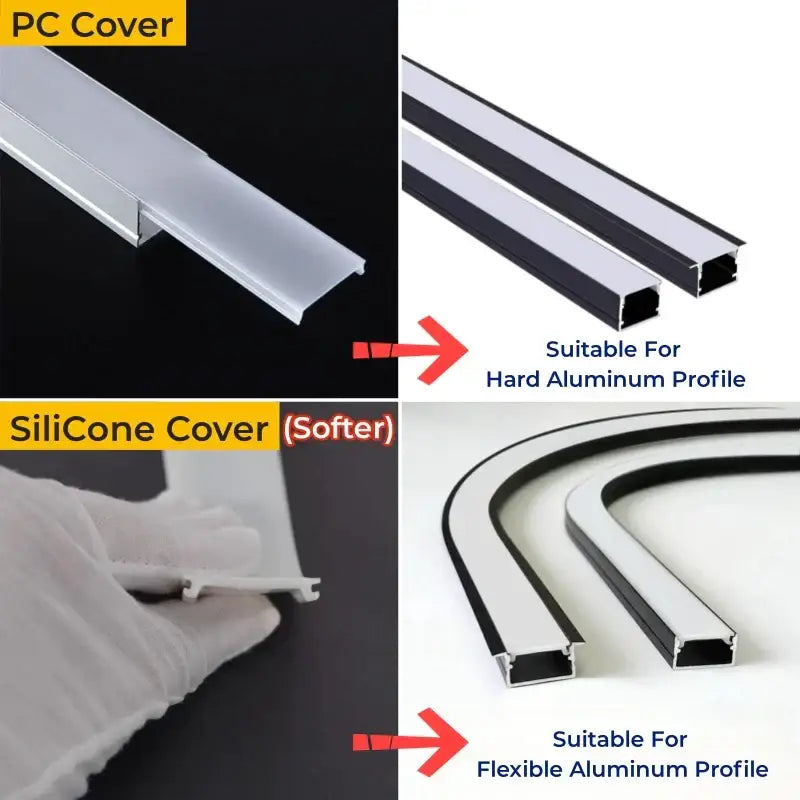 Decorbites led strip channel diffuser with rigid translucent pc and soft black and white silicone covers for aluminum profile