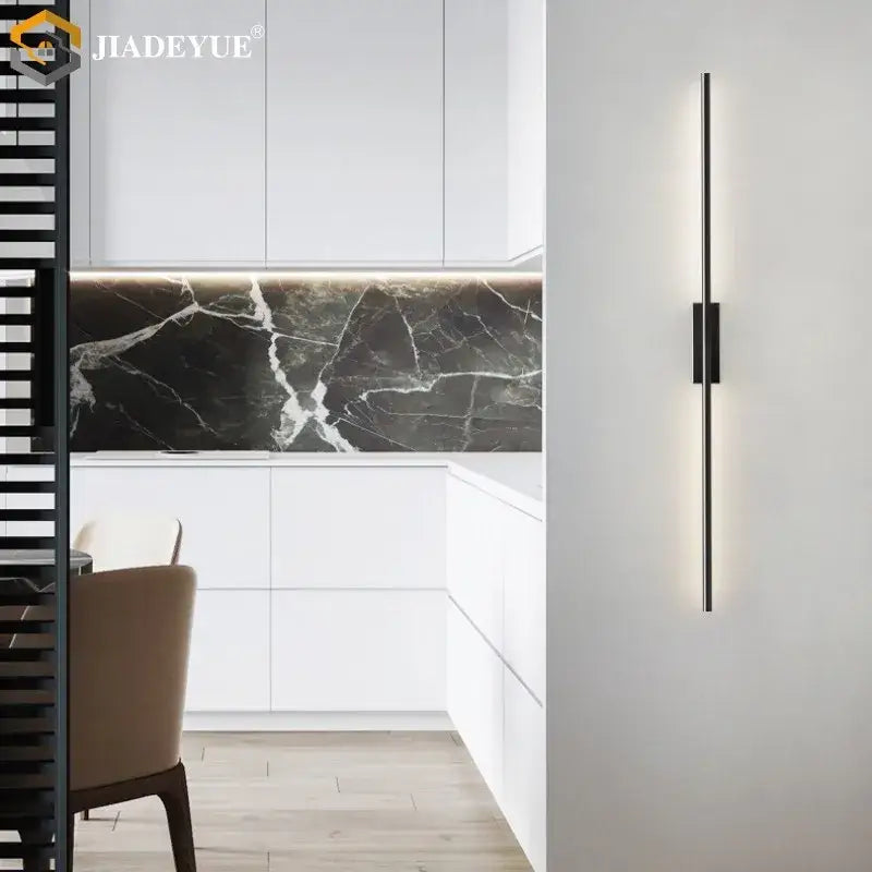 Modern minimalist wall lamp with sleek black metal frame and decorbites led strip copper integrated led lighting