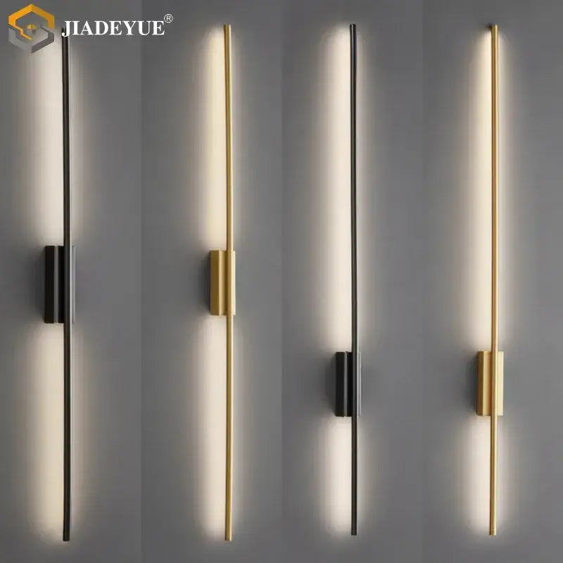 Modern minimalist decorbites led strip copper wall lamp in black and gold with slim vertical led strips for living spaces