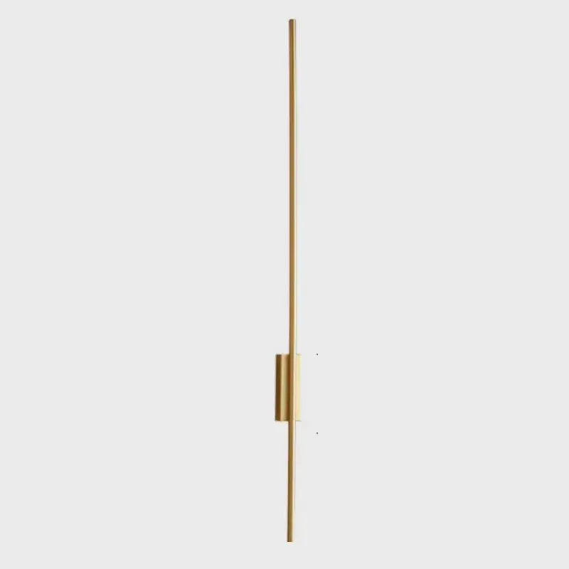 Minimalist gold-toned decorbites led strip copper wall lamp with vertical rod and rectangular accent for living room