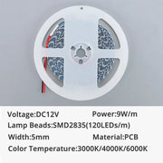 White circular spool holding flexible white led strip lights with smd2835 lamp beads and 120 leds per meter for decor