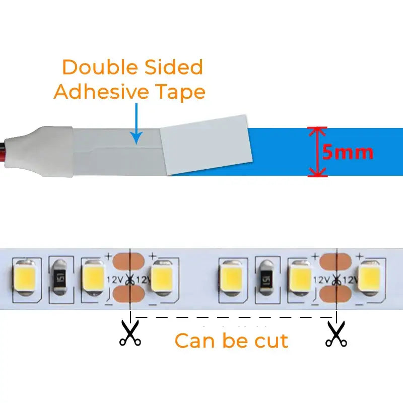 Flexible white 120 led strip lights with 5mm width adhesive tape for easy mounting and cutting for bar and home decor