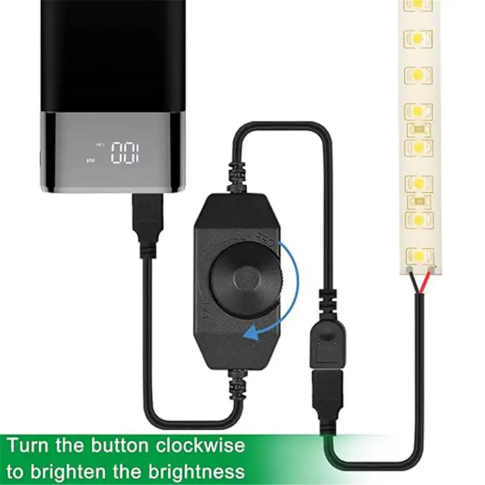 Black plastic led strip lights dimmer switch with rotary dial and usb ports for brightness adjustment in living room adapter