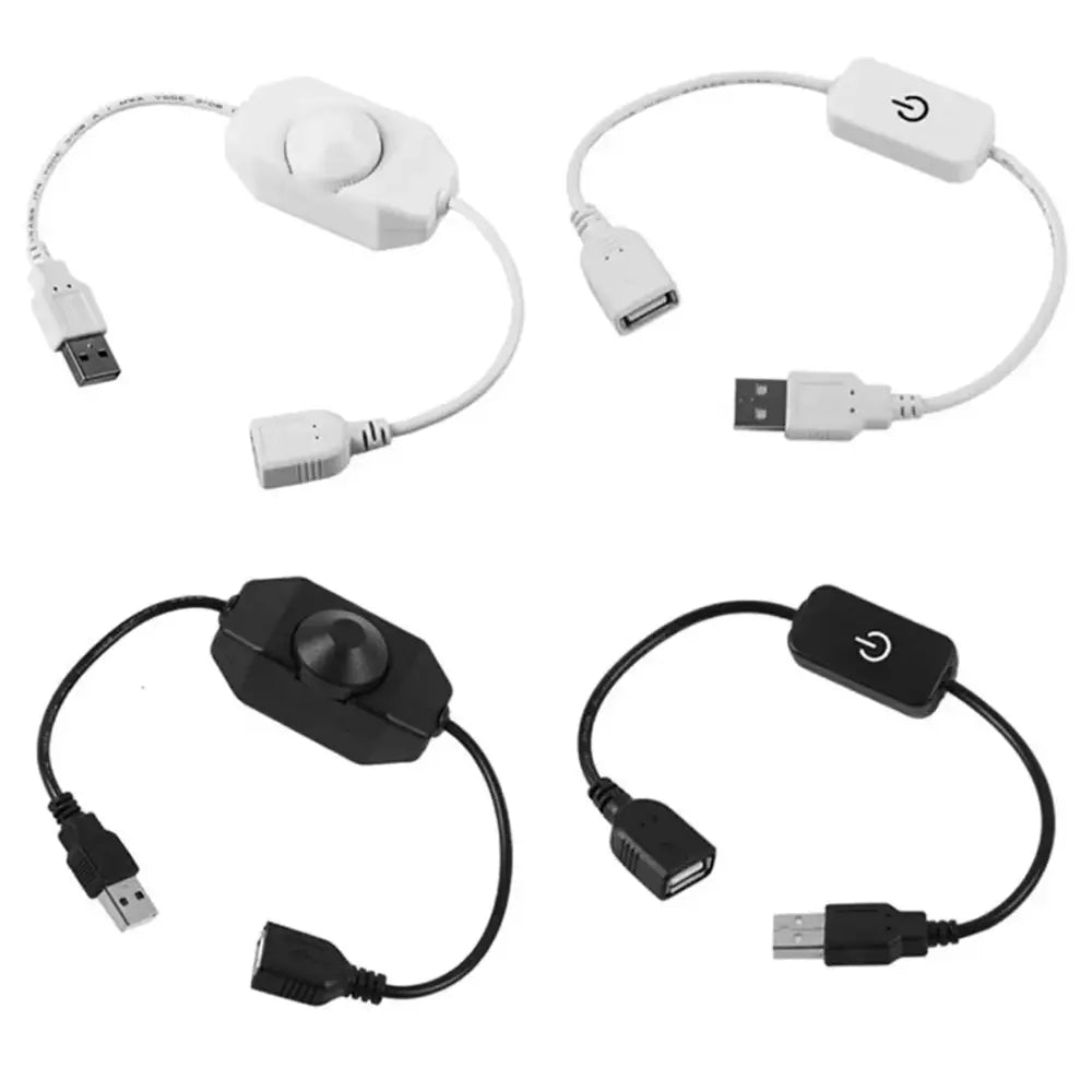 Black and white usb led strip lights dimmer switch adapters with rotary knobs for brightness adjustment in living room use