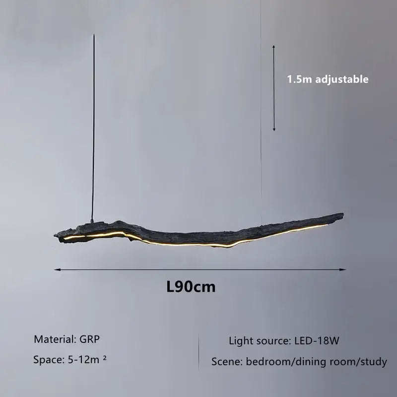 A sleek dark gray grp dining room pendant light with an organic branch design and decorbites led strip lights
