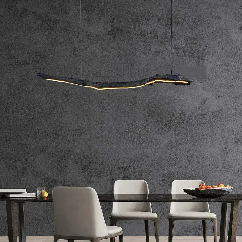 Organic black led strip lights dining room hanging pendant featuring sleek dark gray wood texture with decorbites led strip
