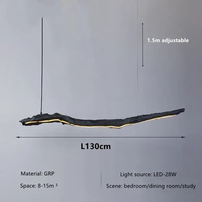 A sleek dark gray grp pendant light with an integrated warm led strip lights organic wood-like curve decorbites led strip