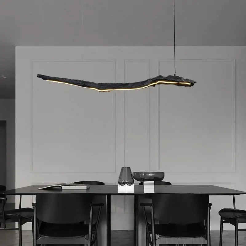 Organic black sculptural pendant light with decorbites led strip lights for dining room hanging decorbites led strip