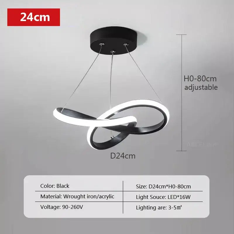 Modern black pendant light with sleek intertwined wrought iron and acrylic rings decorbites led strip modern design