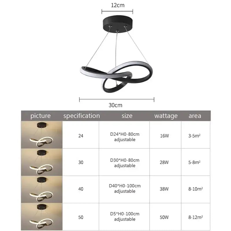 Modern black and silver infinity loop pendant light with adjustable length featuring decorbites led strip modern design