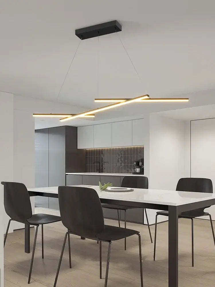 Modern black led strip pendant chandelier with sleek rectangular design for dining room by decorbites led strip