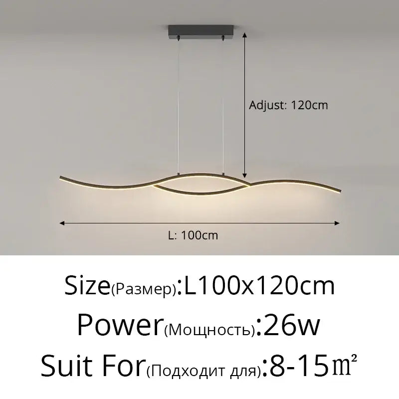 Modern black led strip pendant chandelier with a sleek wavy design and warm ambient glow for dining room decorbites led strip