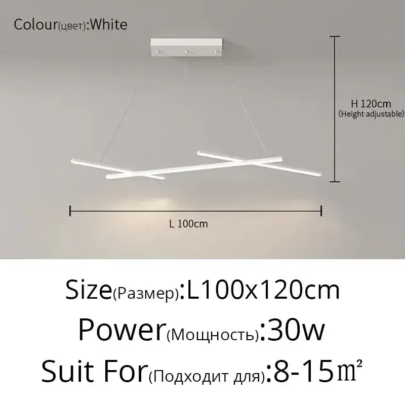 White modern pendant light with sleek intersecting bars and adjustable height for decorbites led strip chandelier