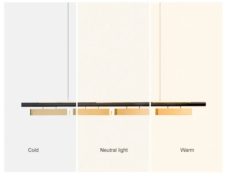 Decorbites™ modern minimalist strip pendant lights with black rectangular shade and gold accents in three lighting settings