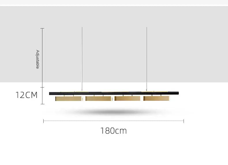 Modern minimalist strip led pendant lights by decorbites with black and gold rectangular panels for dining rooms