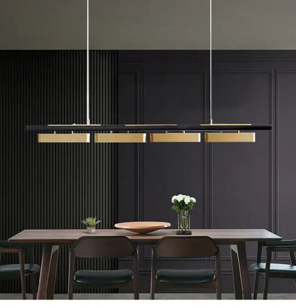 DecorBites™ modern minimalist strip pendant lights with black and gold metallic finish for home dining use