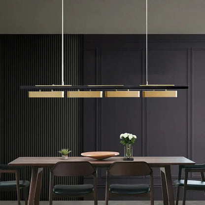 Modern black and gold rectangular pendant lights with sleek metallic finish minimalist strip led for dining areas
